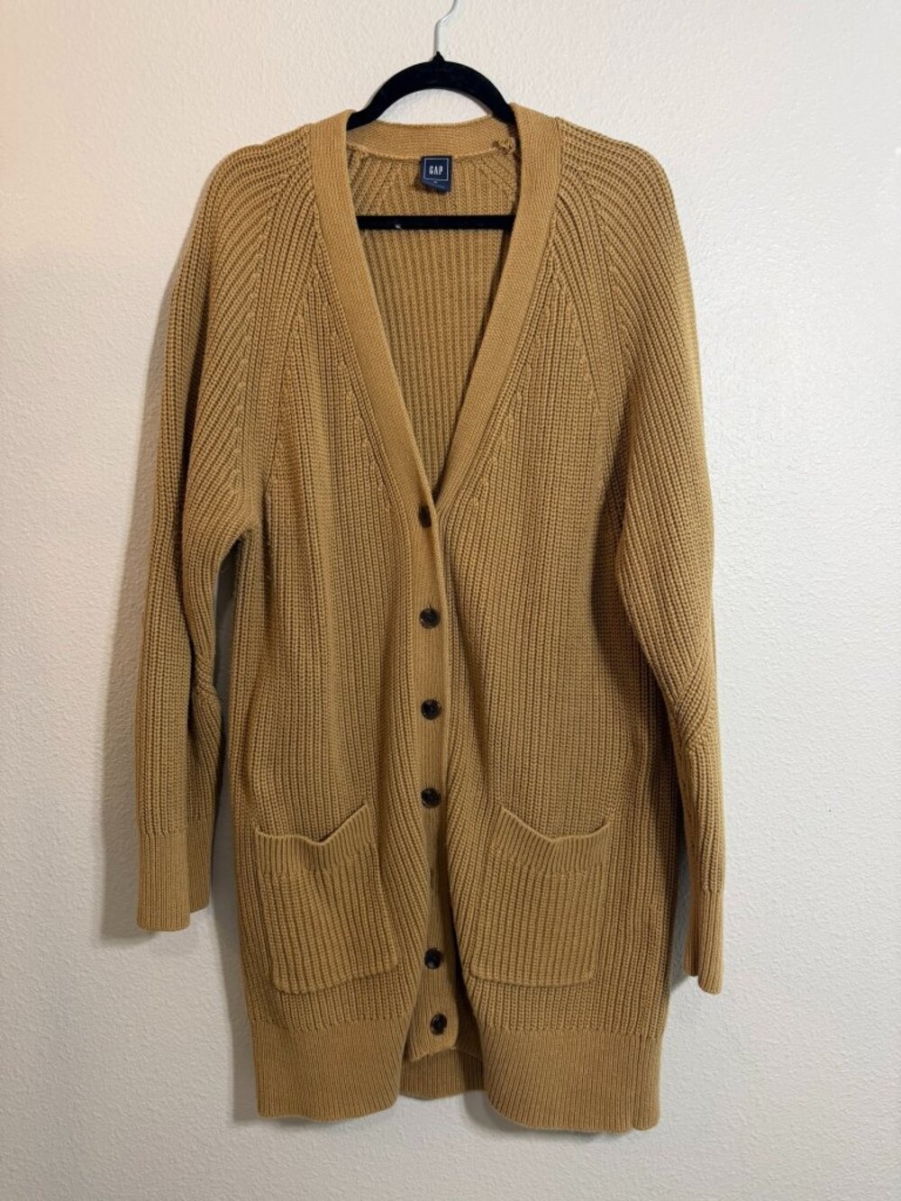 GAP Camel Tan Chunky Ribbed Knit Longline Button Front Cardigan Sweater XL